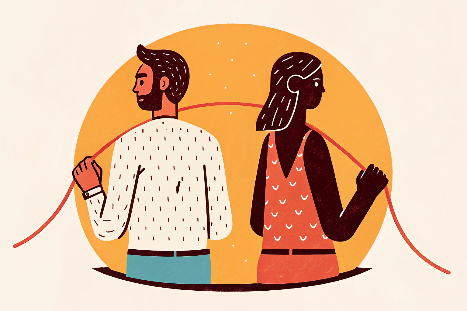 Two people connected by a single thread