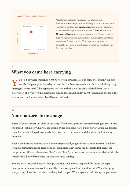 Report page with the two-dimensions quadrant and opening sections